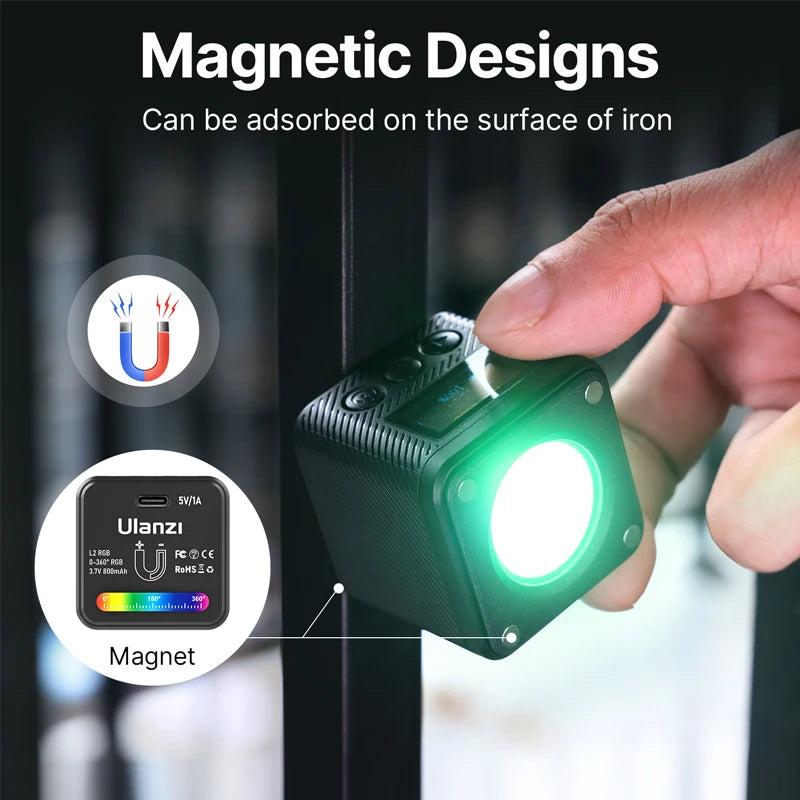 Ulanzi L2 RGB Mini COB Video Light | 360° Full Colour Magnetic + Diffuser