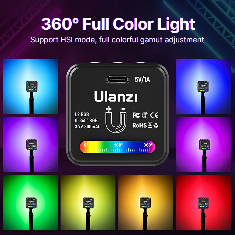 Ulanzi L2 RGB Mini COB Video Light | 360° Full Colour Magnetic + Diffuser