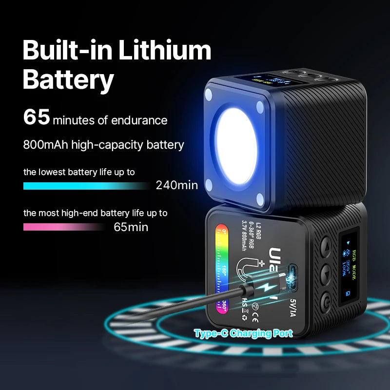 Ulanzi L2 RGB Mini COB Video Light | 360° Full Colour Magnetic + Diffuser