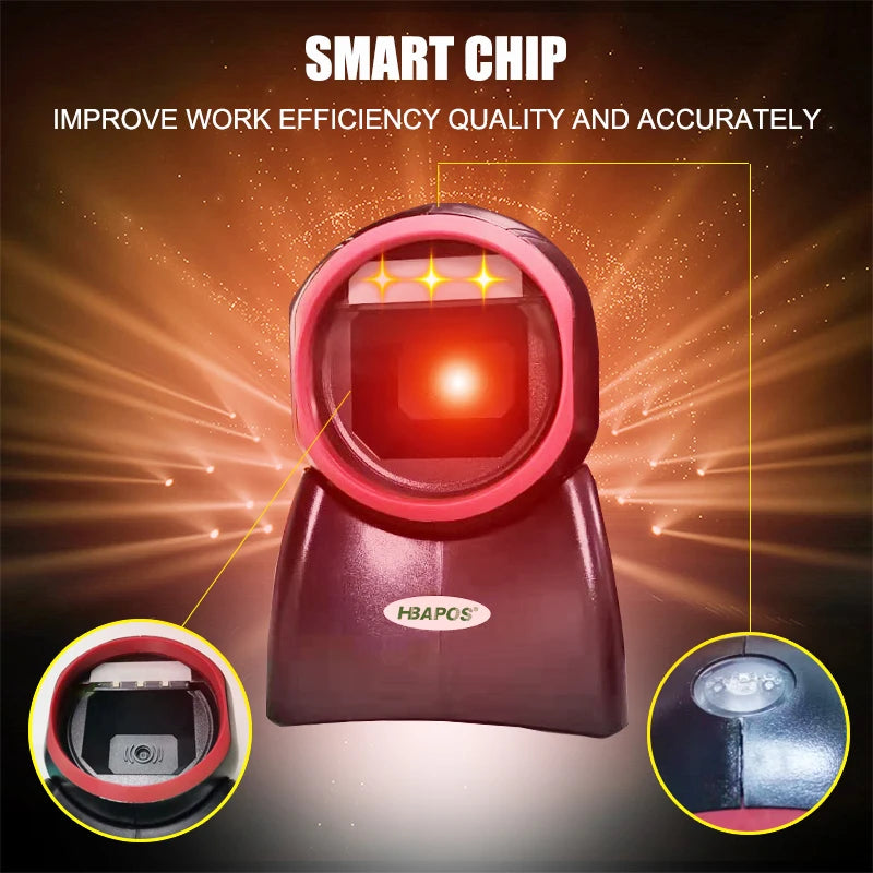 HBAPOS 2D Omnidirectional Barcode Scanner HBA-4010E | 1D QR PDF417 USB Auto-Sense