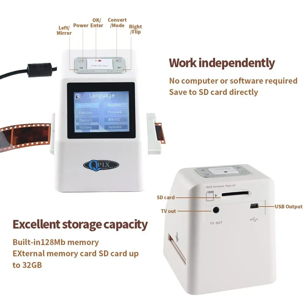 QPIX 35mm Film Scanner 22MP | Negative Slide 110 135 126KPK Digital Converter 2.4" LCD