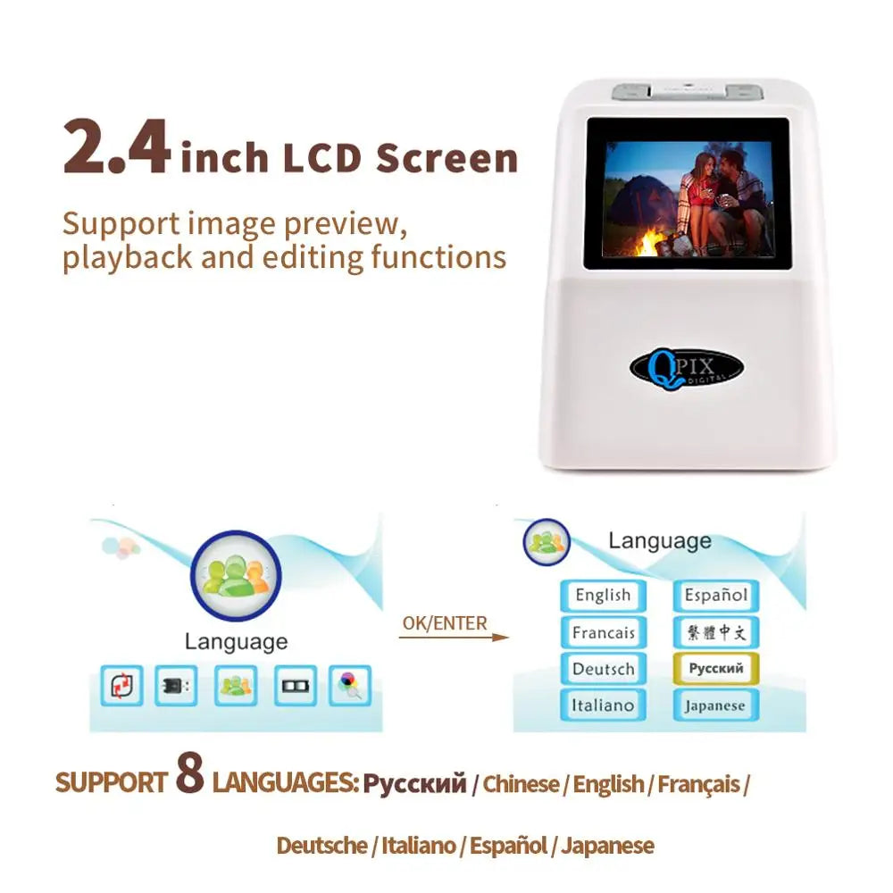 QPIX 35mm Film Scanner 22MP | Negative Slide 110 135 126KPK Digital Converter 2.4" LCD