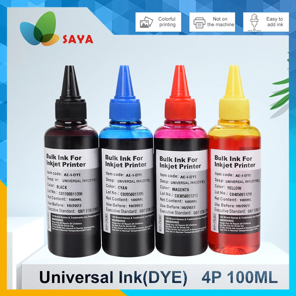 Aomya Universal Refill Ink 100ml | 4-Colour Set Canon HP Epson Brother CISS Dye