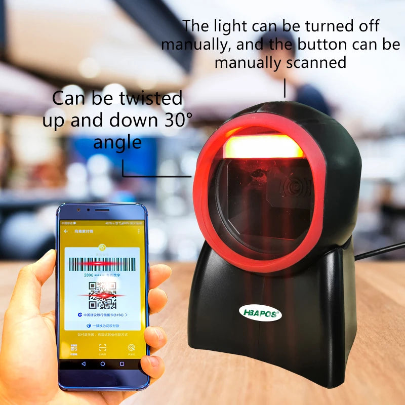 HBAPOS 2D Omnidirectional Barcode Scanner HBA-4010E | 1D QR PDF417 USB Auto-Sense