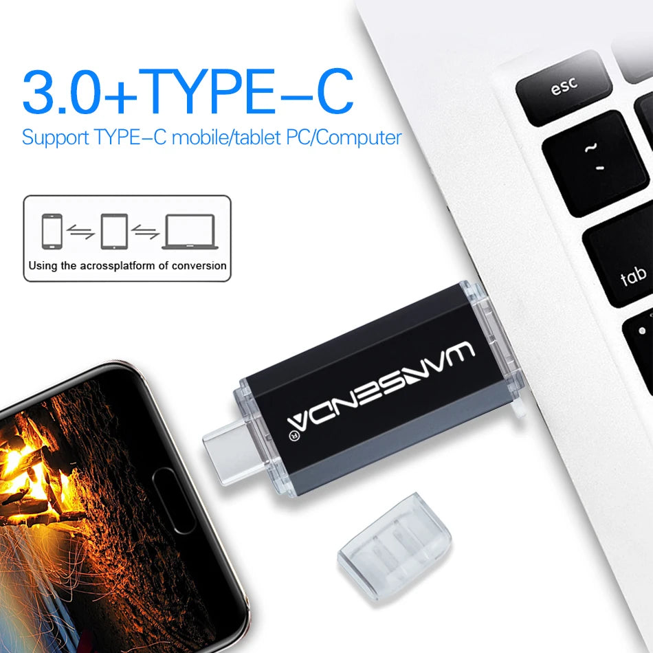 WANSENDA OTG Type-C USB 3.0 Flash Drive | 16GB–512GB Pen Drive for USB-C Devices