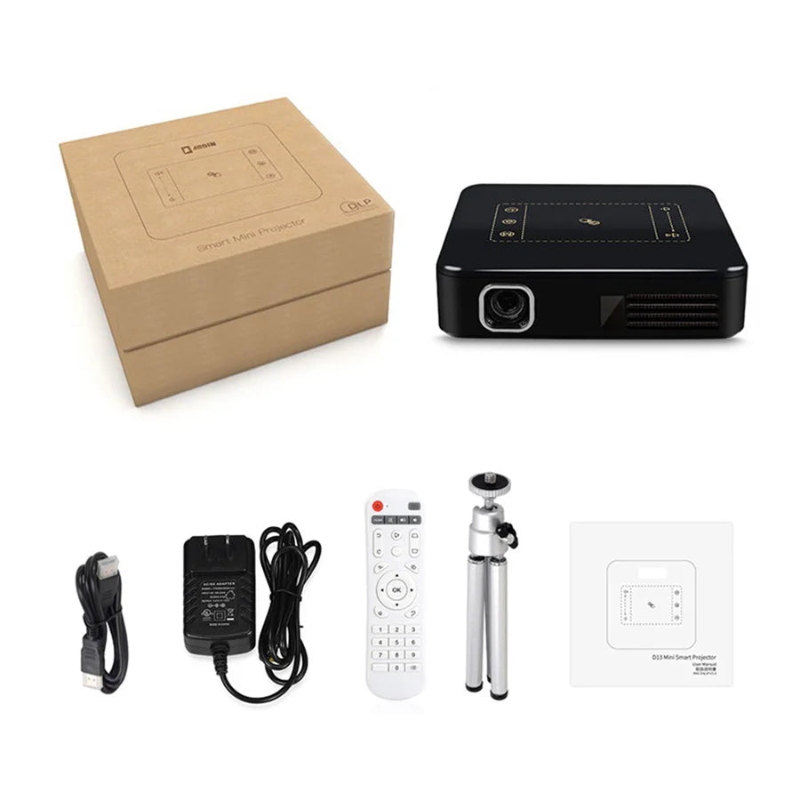 WZATCO D13 4K DLP Pocket Projector Android | WiFi Built-in Battery Smart Home Theater