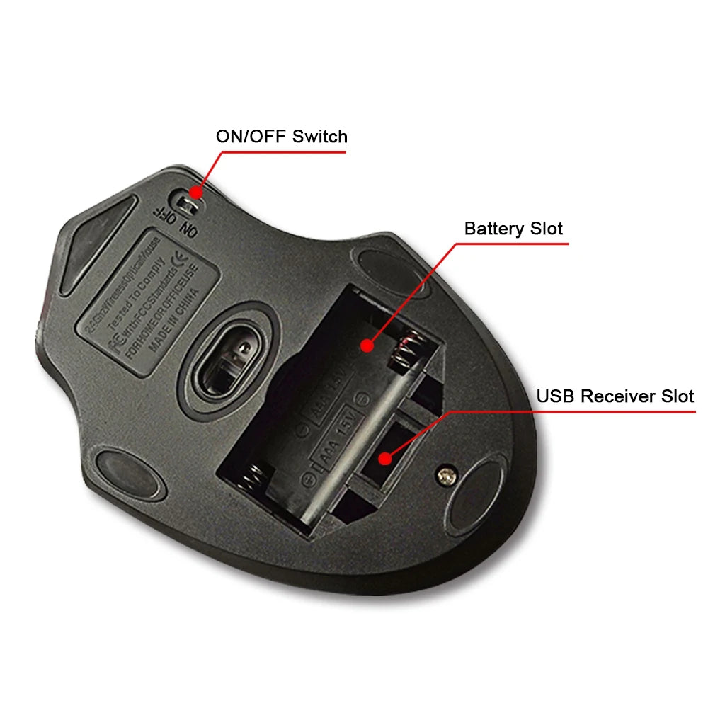 Wireless Mouse 2000DPI 2.4GHz USB | Adjustable Optical Ergonomic Gaming Mice