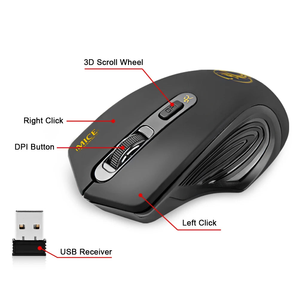Wireless Mouse 2000DPI 2.4GHz USB | Adjustable Optical Ergonomic Gaming Mice