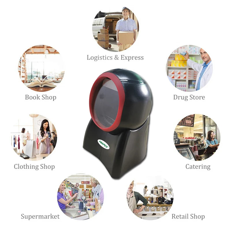 HBAPOS 2D Omnidirectional Barcode Scanner HBA-4010E | 1D QR PDF417 USB Auto-Sense