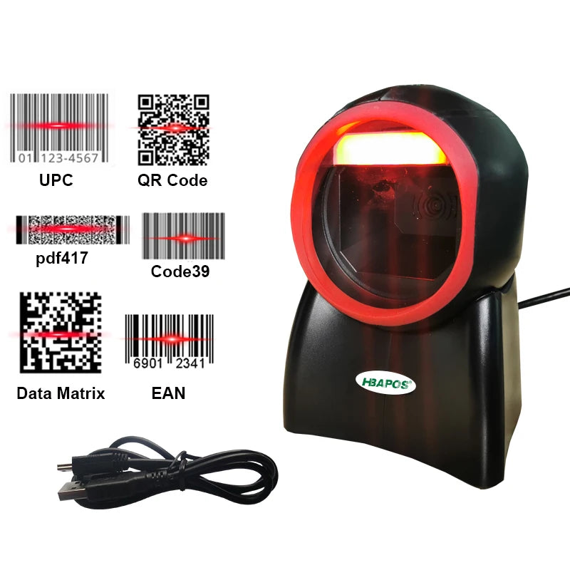 HBAPOS 2D Omnidirectional Barcode Scanner HBA-4010E | 1D QR PDF417 USB Auto-Sense