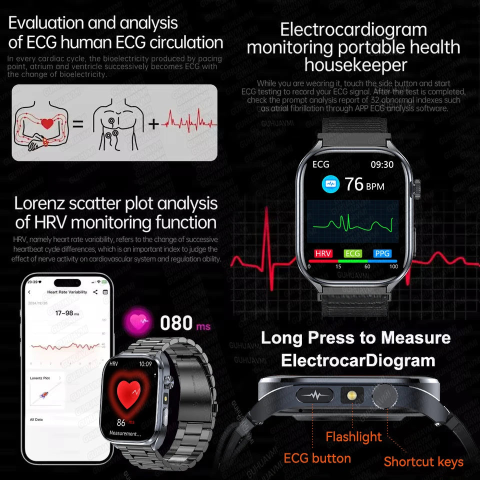 2025 ECG Smart Watch | Heart Health Blood Lipid Blood Pressure BT Call Analysis