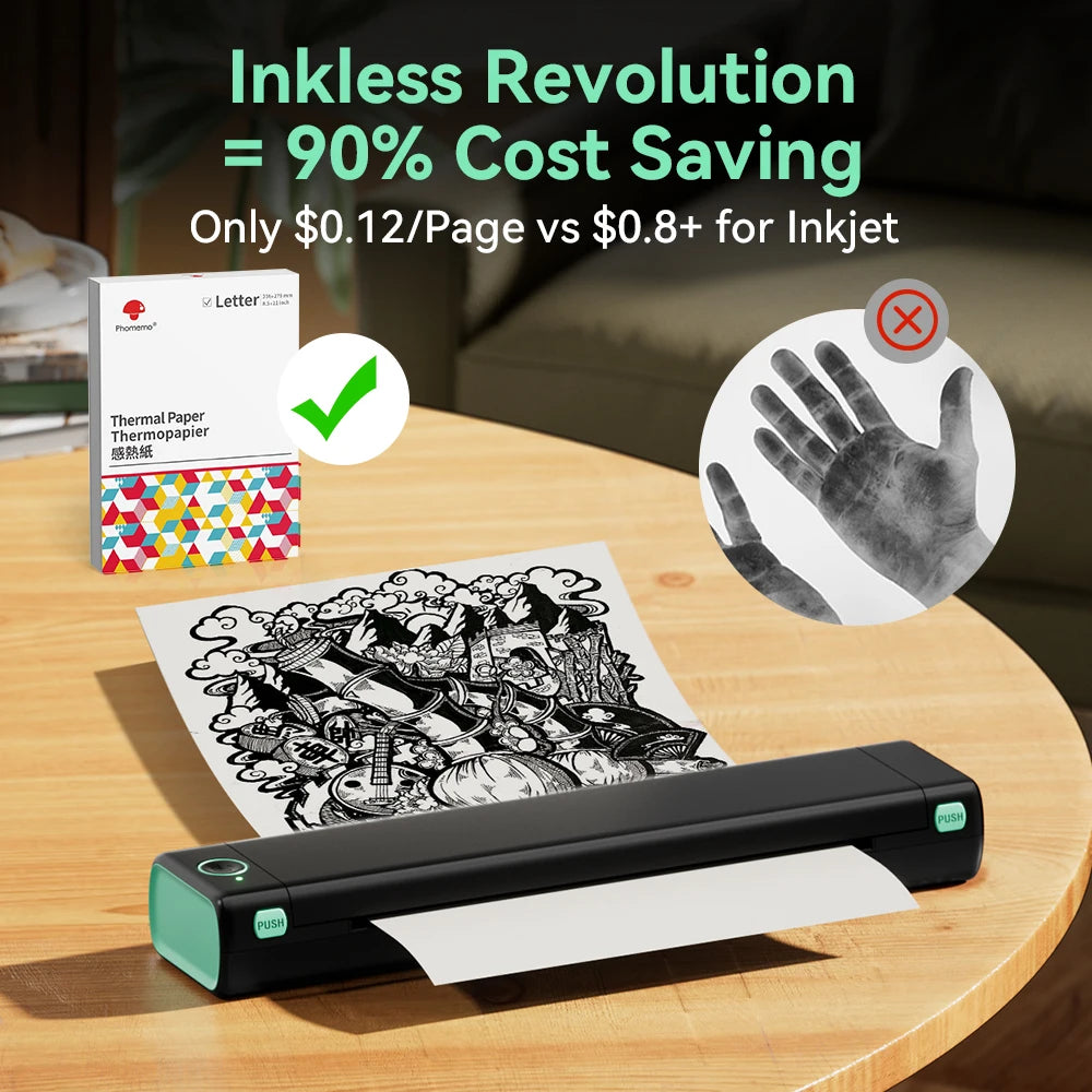 Phomemo M08F Wireless Thermal A4 Printer BT | Portable Label Maker iOS Android PC