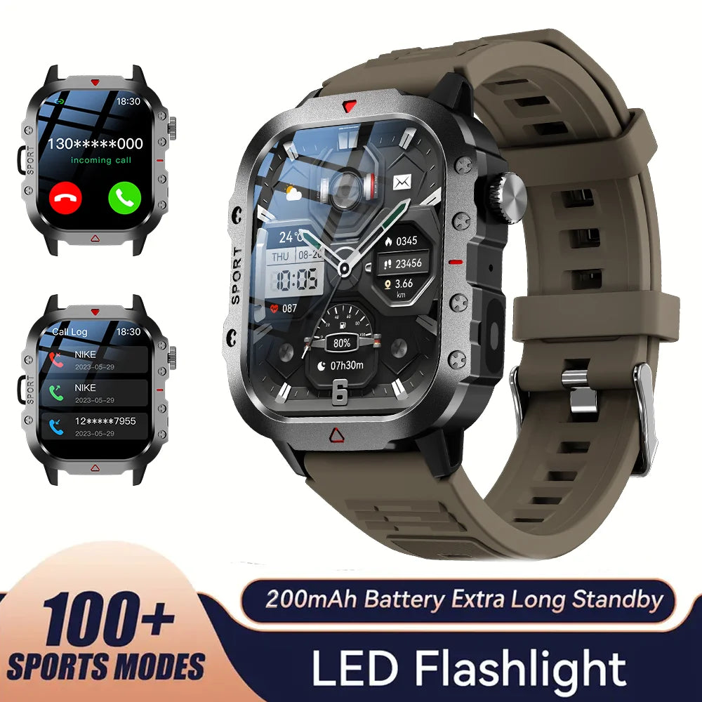 KESHUYOU Outdoor Sports Smart Watch 2.01" HD | LED Flashlight BT Call Men Women