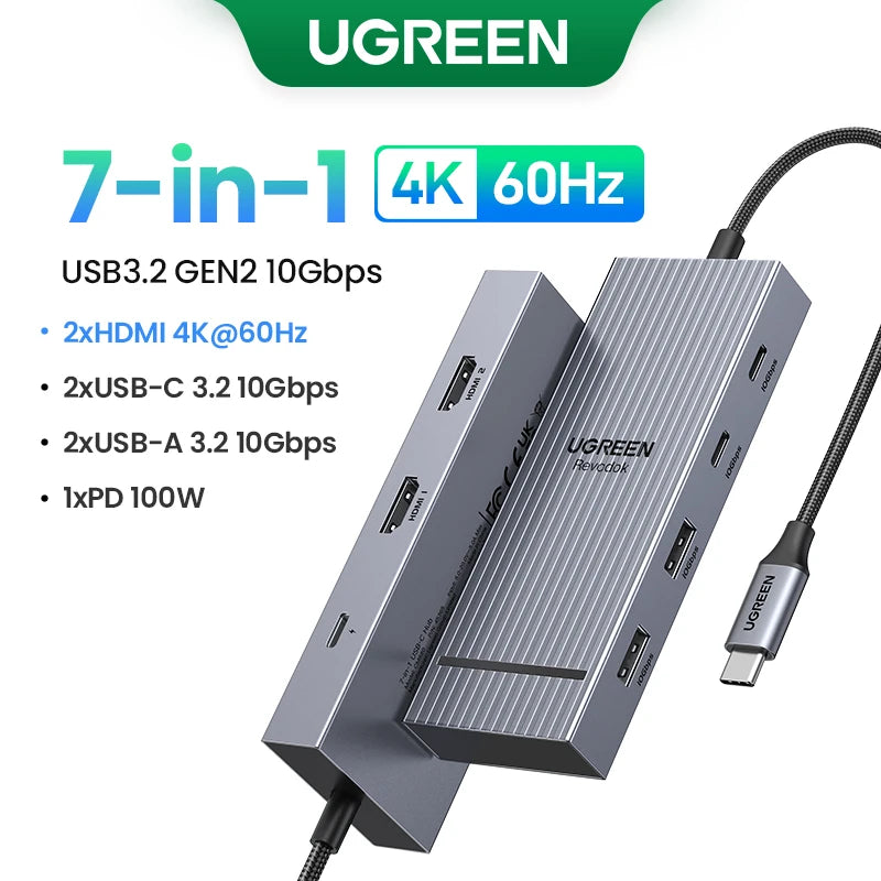 UGREEN 6-in-1 USB-C Hub DP 4K120Hz | 2×HDMI 4K60Hz SD TF RJ45 USB3.2 Gen2