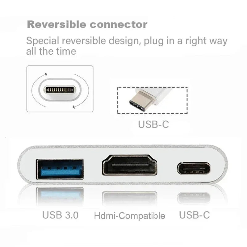 3-in-1 USB-C to HDMI Adapter | USB 3.1 Hub + Type-C Charging Samsung Huawei MacBook