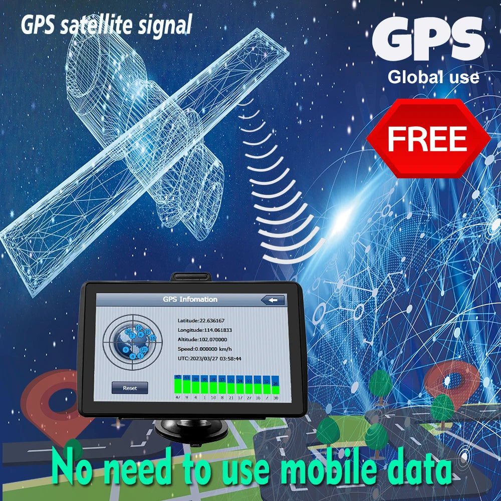 7" GPS Car Truck Navigator 2024 | Europe + North America Free Maps FM Music 8GB