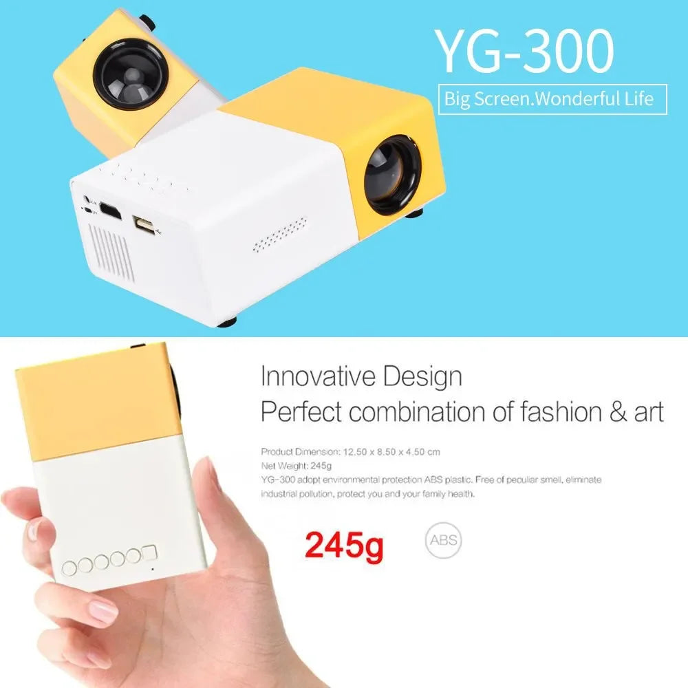 YG300 LED Mini HD 1080P Portable Projector | USB Outdoor Children's Home Cinema