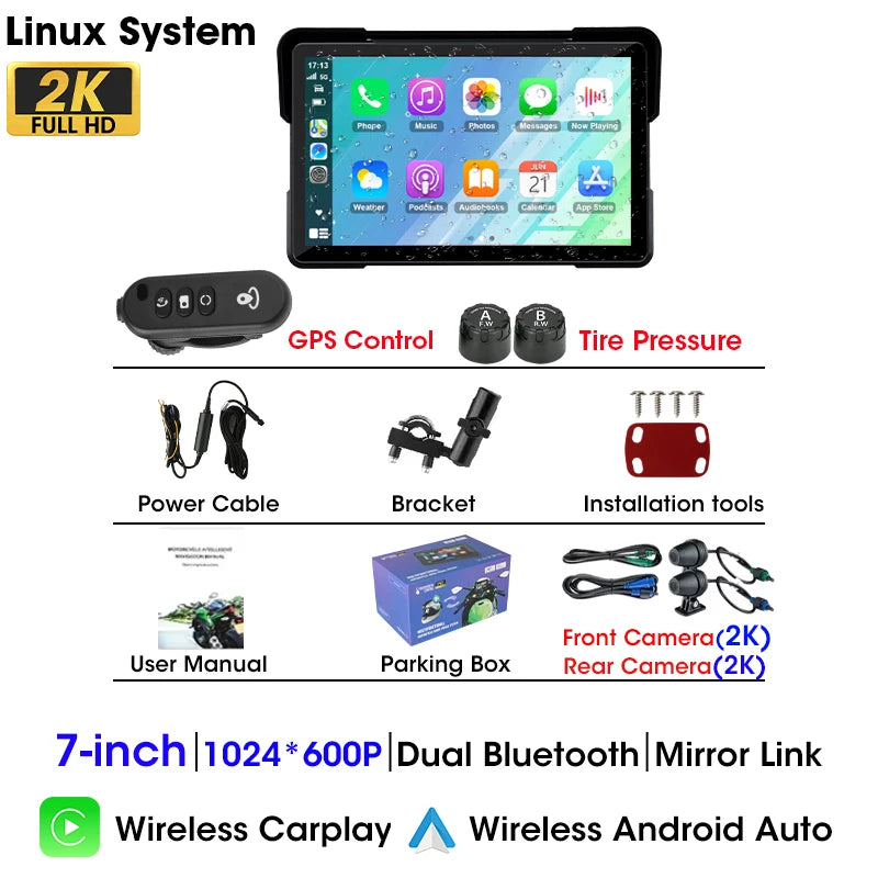 JMCQ 5"/7" Motorcycle GPS Navigator 2K DVR | Wireless CarPlay Android Auto Waterproof