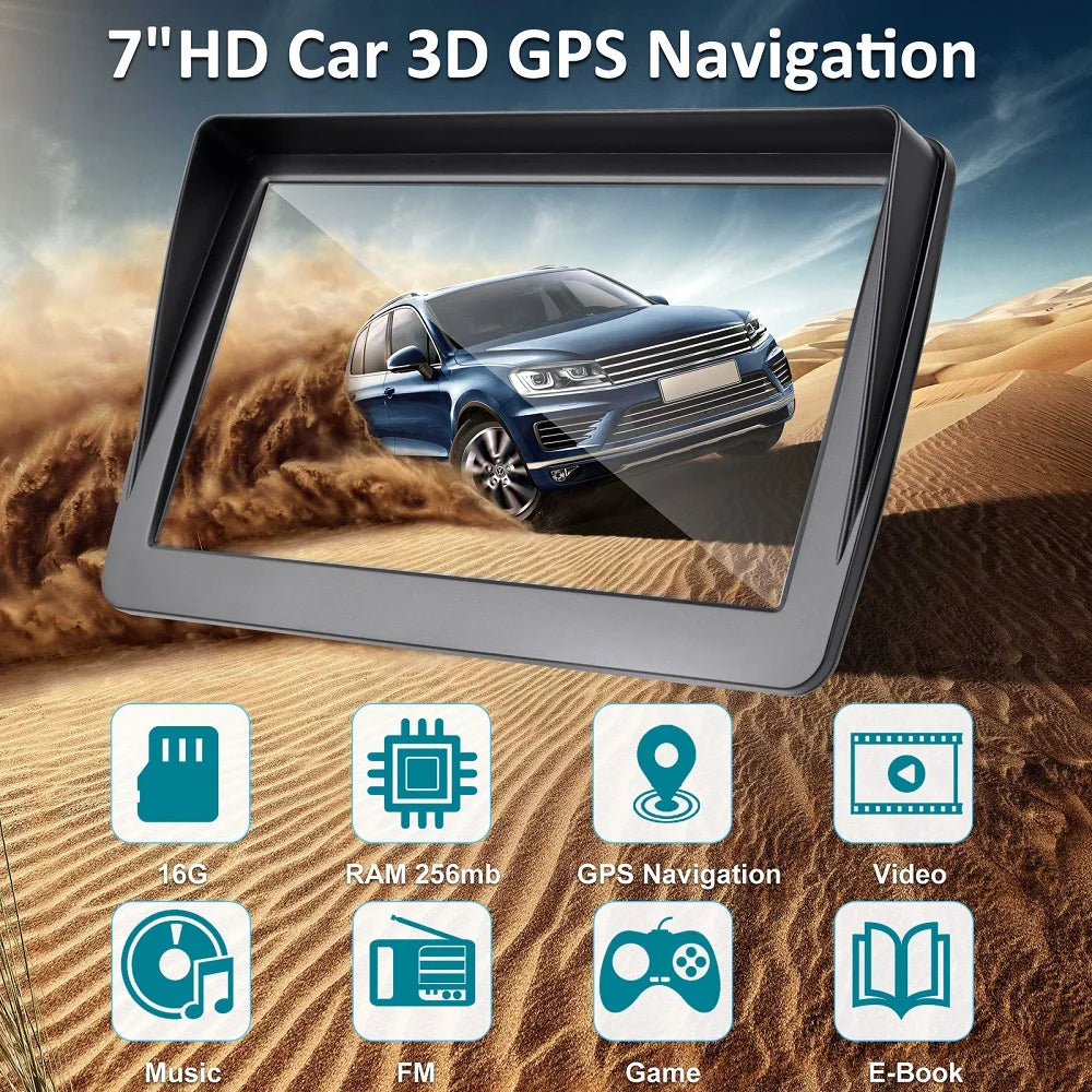 KMDRIVE 7" GPS Car Truck Navigator | 256M 16GB Type-C Charging Free Maps