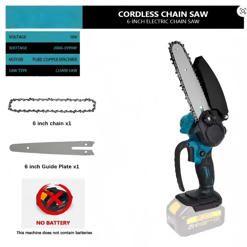 6" Mini Electric Chainsaw 1700RPM | One-Hand Portable Fit 18V Makita Battery