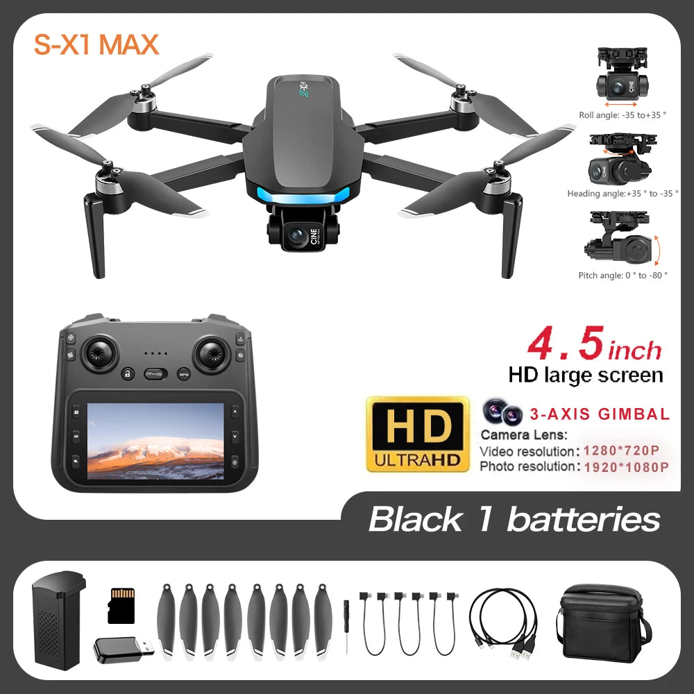 S-X1 MAX GPS Drone 4K Camera | 3-Axis Gimbal Brushless FPV Foldable