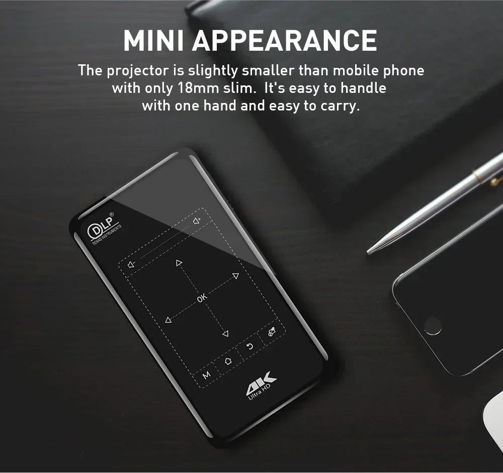 4K DLP Mini Portable Projector 3D Android | WiFi BT Battery Ceiling Car Outdoor LED