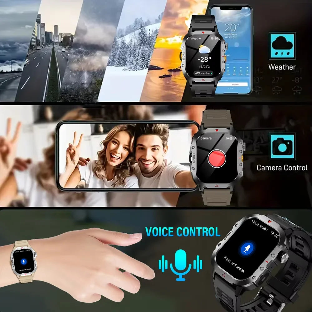 KESHUYOU Outdoor Sports Smart Watch 2.01" HD | LED Flashlight BT Call Men Women