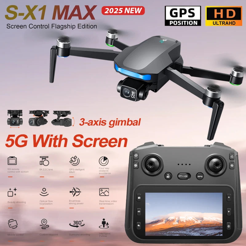 S-X1 MAX GPS Drone 4K Camera | 3-Axis Gimbal Brushless FPV Foldable