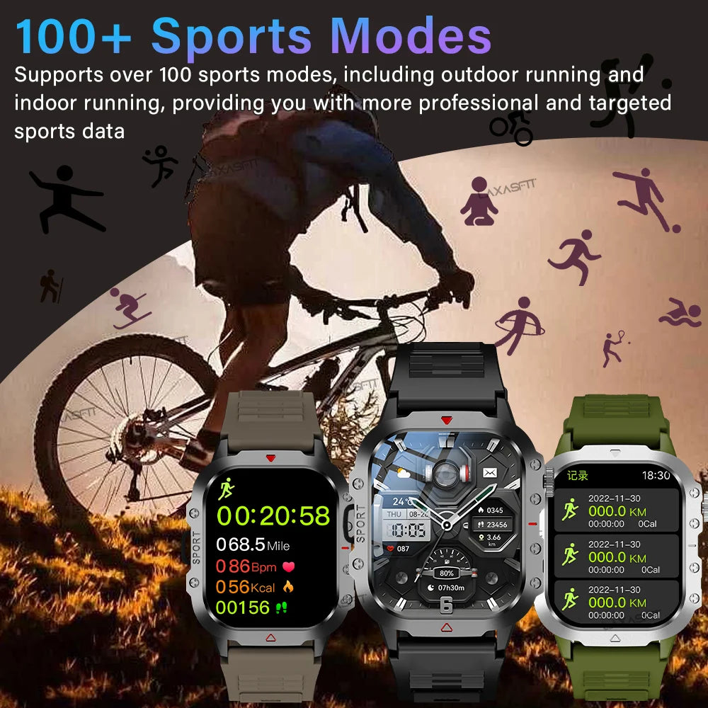 KESHUYOU Outdoor Sports Smart Watch 2.01" HD | LED Flashlight BT Call Men Women