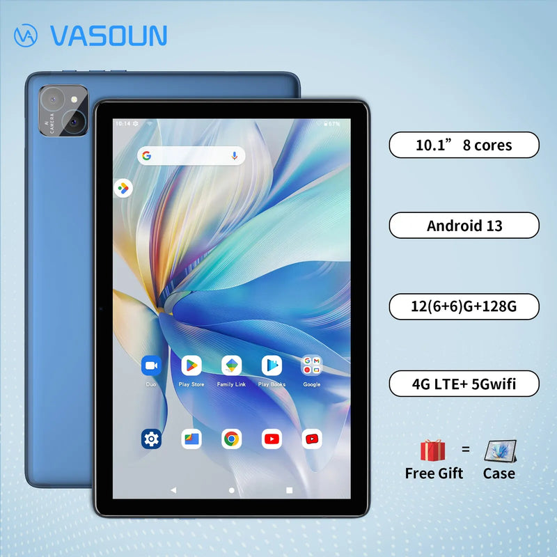 VASOUN Android 14 Tablet 10.1" 12GB 128GB | Dual SIM 4G Unlocked 5G WiFi GPS