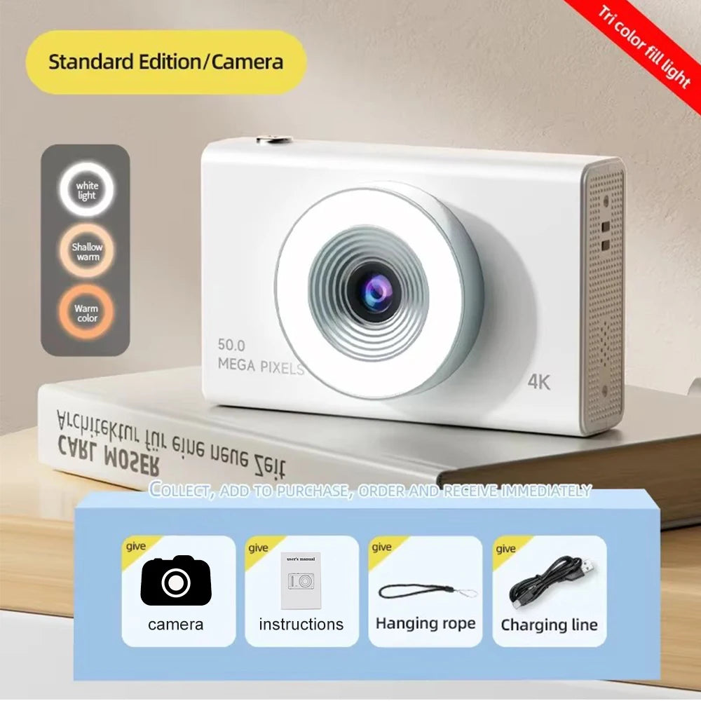 4K CCD Digital Camera 48MP 8X Zoom | 180° Flip Screen Selfie Compact Camera