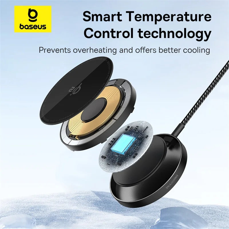 Baseus 15W Qi2 Magnetic Wireless Charger | iPhone 13–17 Pro Max + AirPods