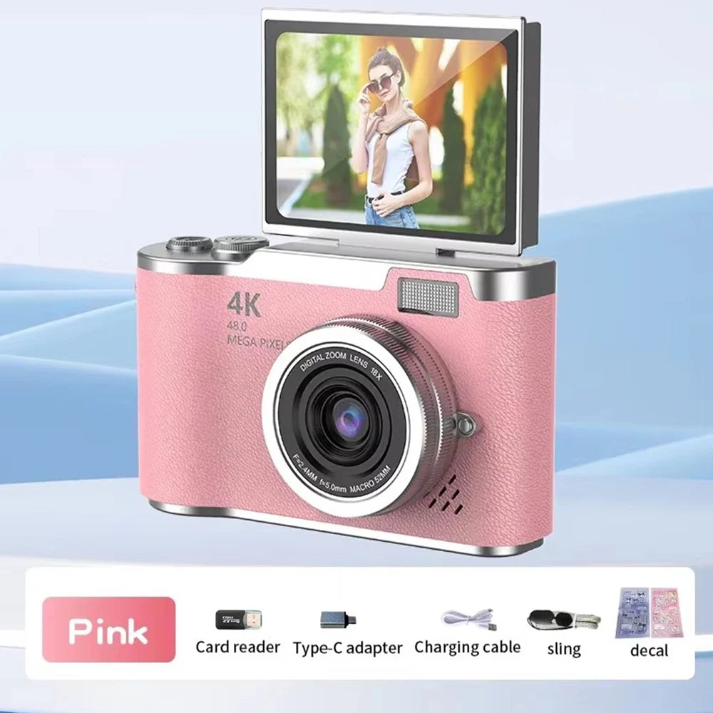 4K CCD Digital Camera 48MP 8X Zoom | 180° Flip Screen Selfie Compact Camera