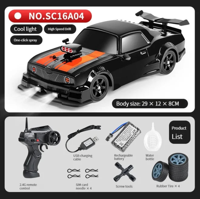 LKCOMO 2.4G 4WD RC Drift Car | LED Light Spray High Speed Model Vehicle Toy