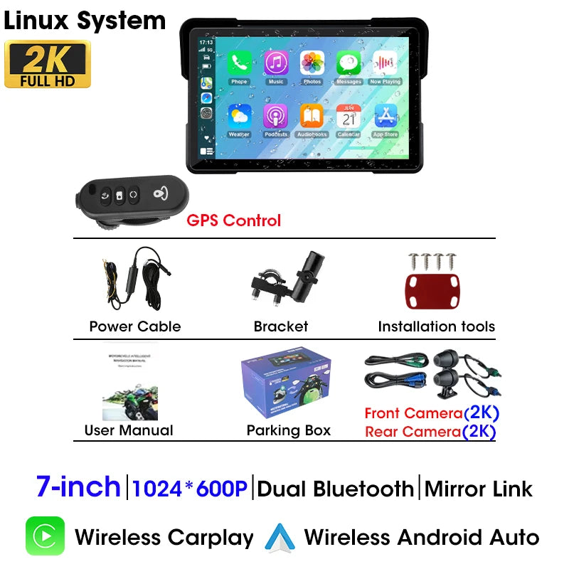 JMCQ 5"/7" Motorcycle GPS Navigator 2K DVR | Wireless CarPlay Android Auto Waterproof