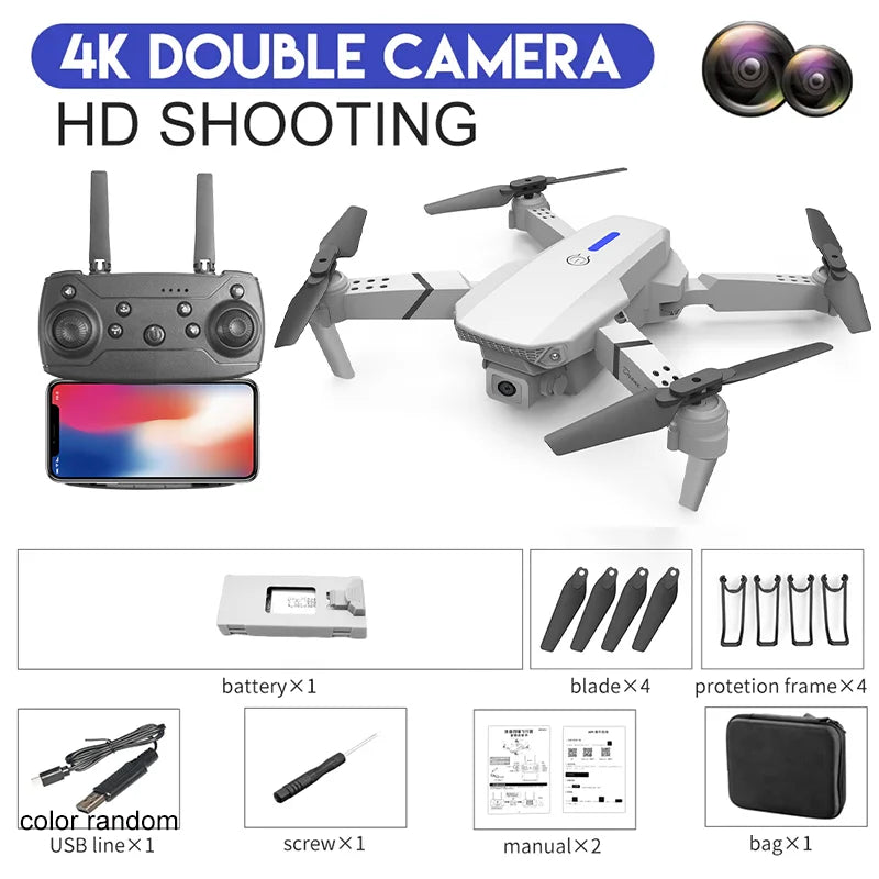 E88 Pro RC Drone 4K + 1080P Dual Camera | WiFi FPV Foldable Height Hold 2024