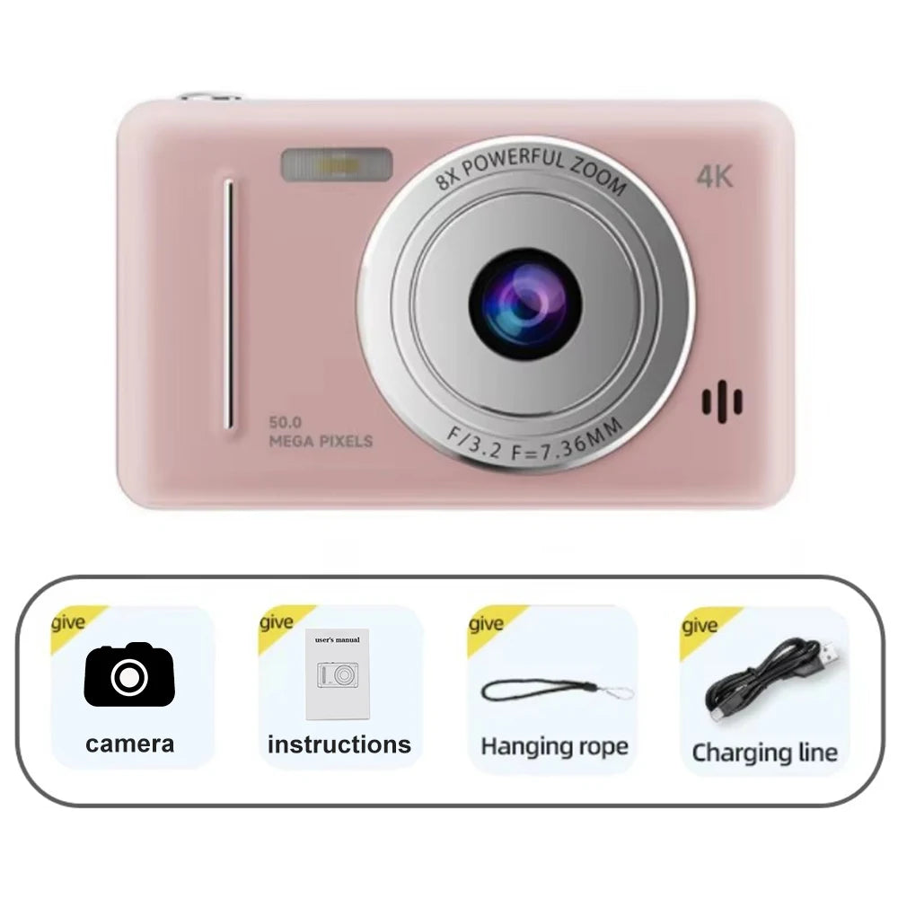 4K CCD Digital Camera 48MP 8X Zoom | 180° Flip Screen Selfie Compact Camera