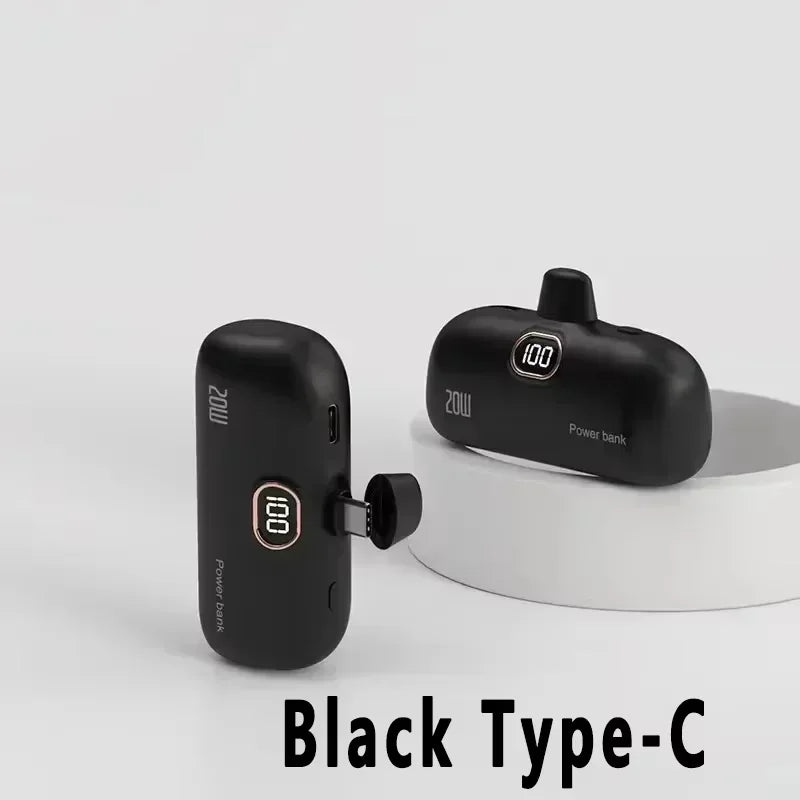 LIEI Mini Capsule Power Bank 5000/10000mAh | Built-In Cable Fast Charge iPhone Type-C