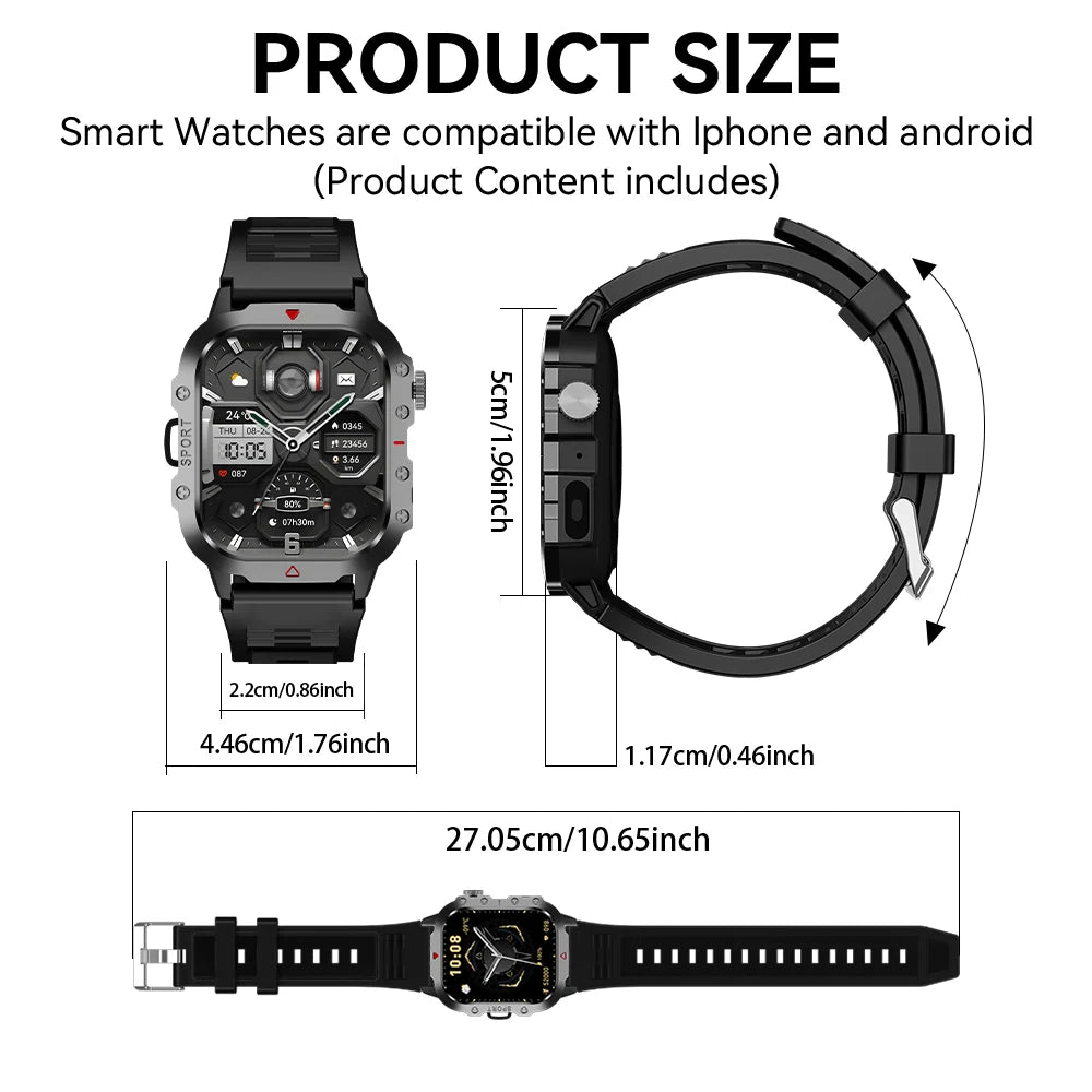 KESHUYOU Outdoor Sports Smart Watch 2.01" HD | LED Flashlight BT Call Men Women