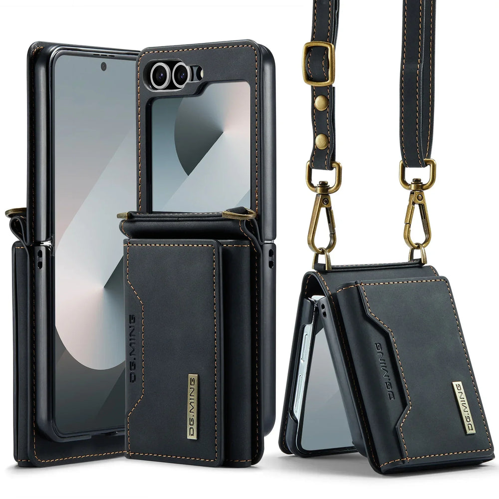 HQBBRO Crossbody Leather Wallet Case | Samsung Galaxy Z Flip 3 4 5 6 7 Cards Purse