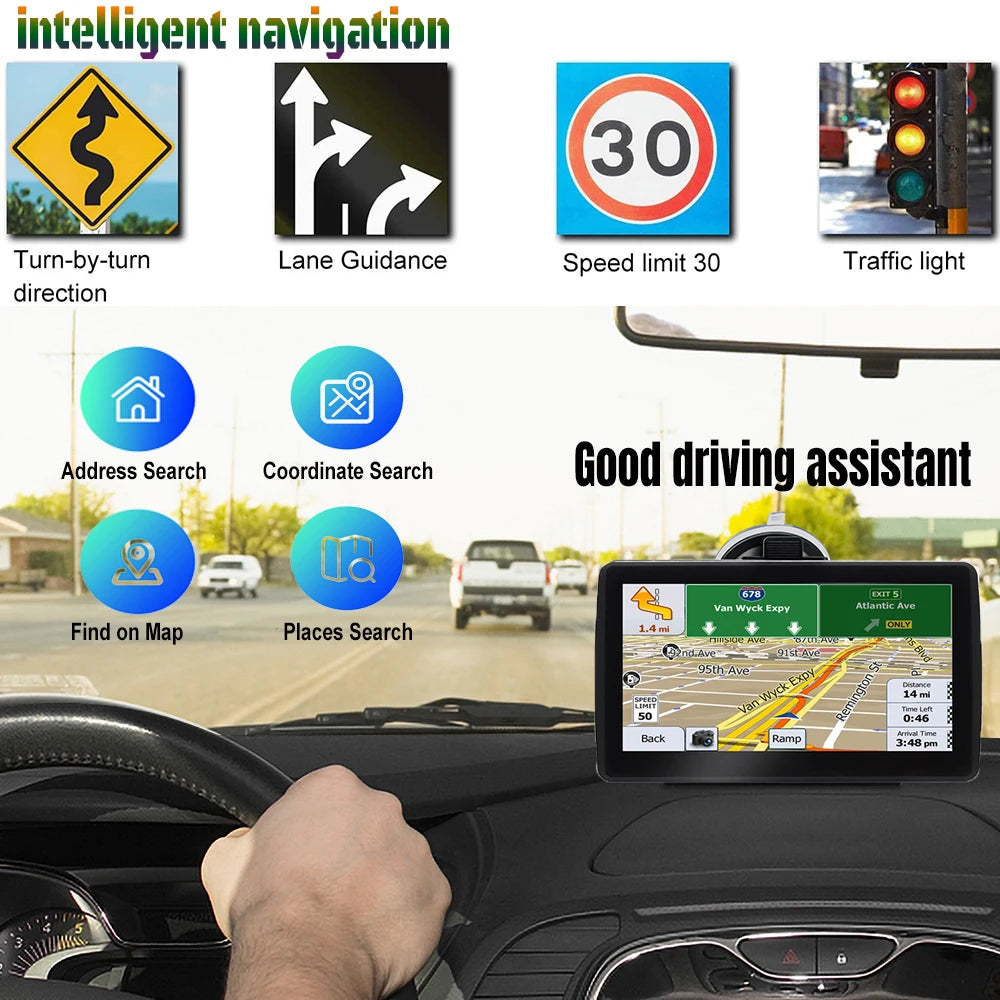 7" GPS Car Truck Navigator 2024 | Europe + North America Free Maps FM Music 8GB