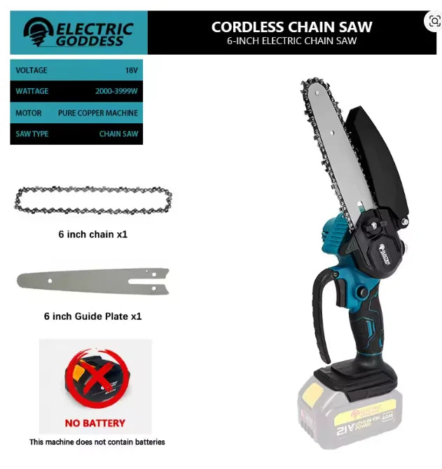 6" Mini Electric Chainsaw 1700RPM | One-Hand Portable Fit 18V Makita Battery