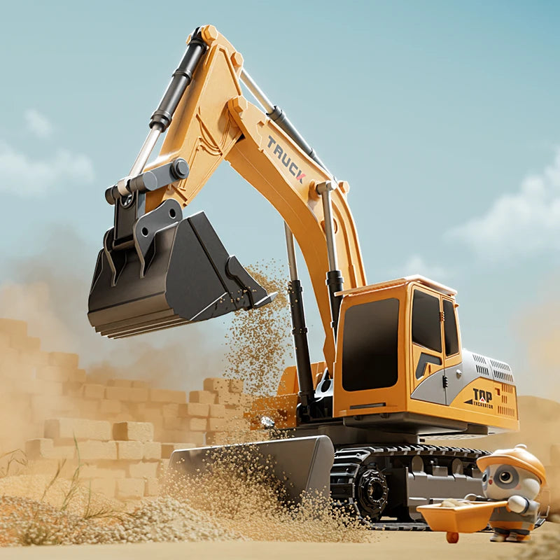 Alloy RC Excavator Toy 9-Channel | LED Lights Sound Electric Engineering Vehicle Gift