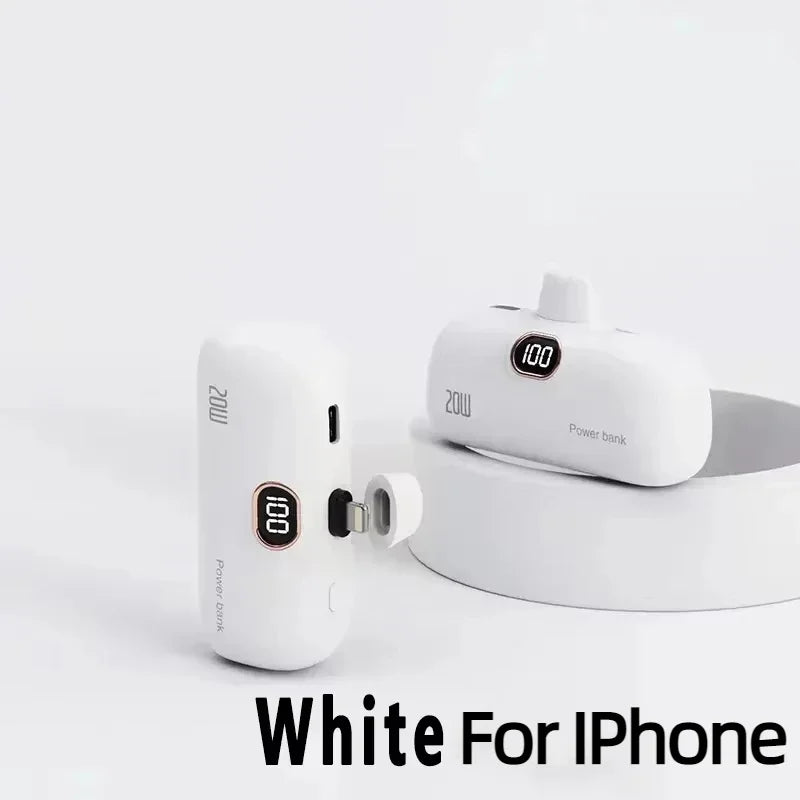 LIEI Mini Capsule Power Bank 5000/10000mAh | Built-In Cable Fast Charge iPhone Type-C