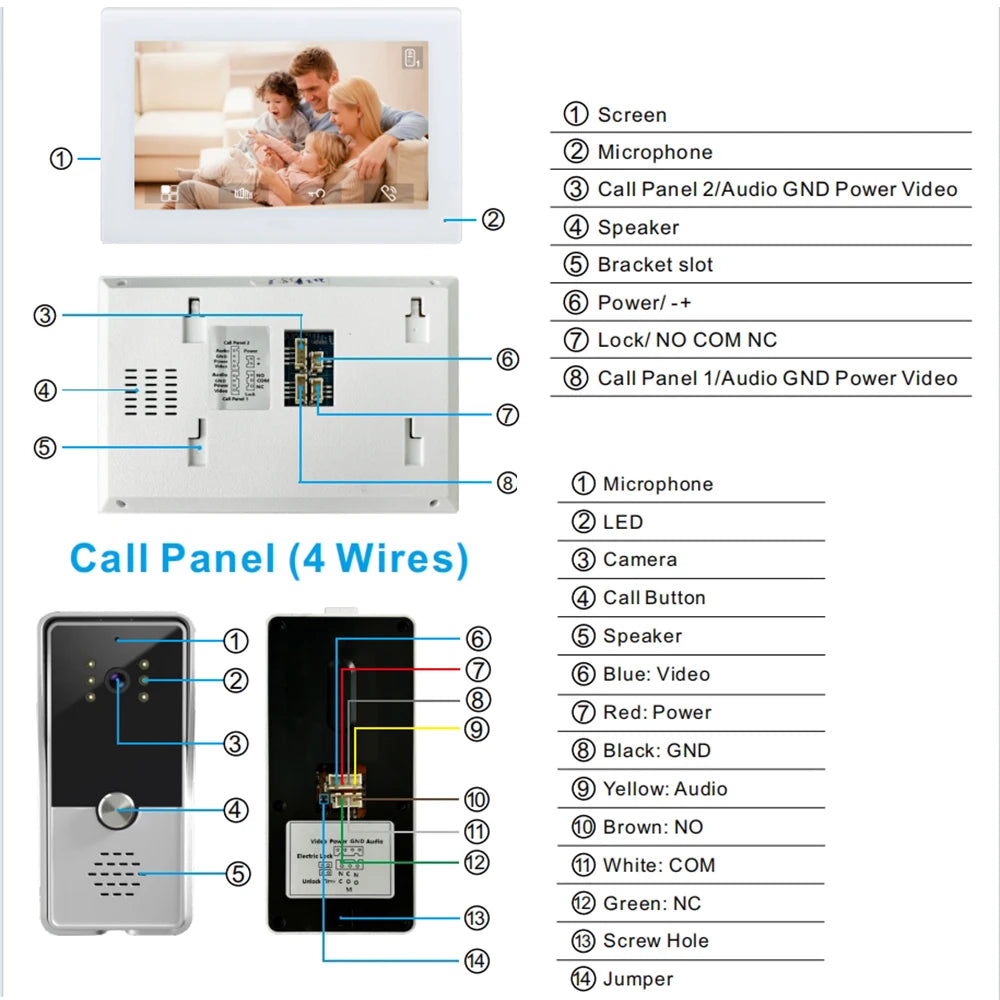 7" Video Intercom System | Colour Indoor Monitor Visual Doorphone Camera Kit