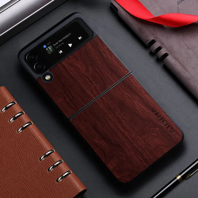 Samsung Galaxy Z Flip 3/4/5 5G Bamboo Wood Leather Case | Natural Pattern Cover