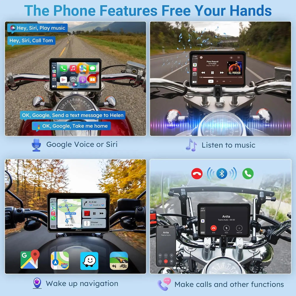 JMCQ 5"/7" Motorcycle GPS Navigator 2K DVR | Wireless CarPlay Android Auto Waterproof