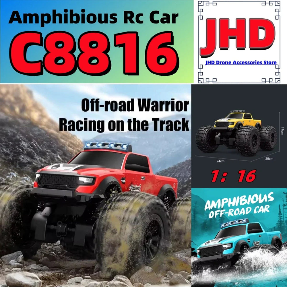 JJRC C8816 Amphibious RC Car 4WD 2025 | LED Off-Road Climbing Monster Truck Bigfoot