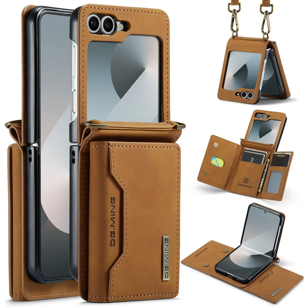 HQBBRO Crossbody Leather Wallet Case | Samsung Galaxy Z Flip 3 4 5 6 7 Cards Purse