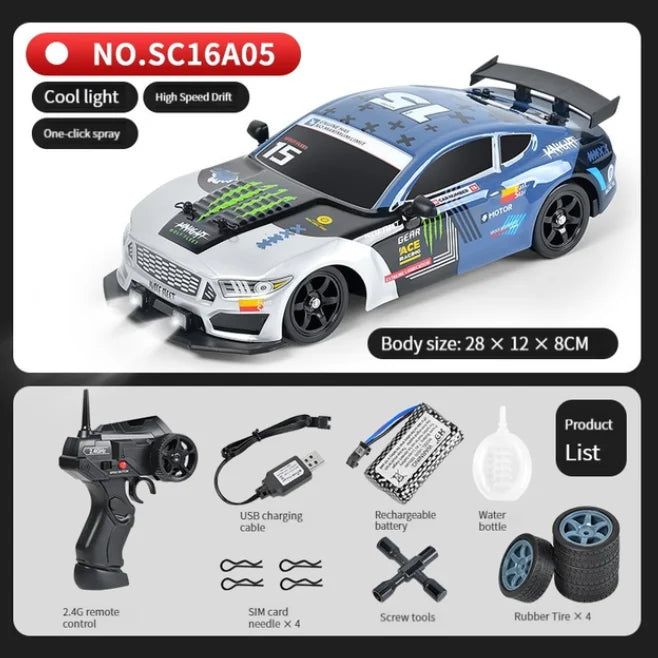 LKCOMO 2.4G 4WD RC Drift Car | LED Light Spray High Speed Model Vehicle Toy
